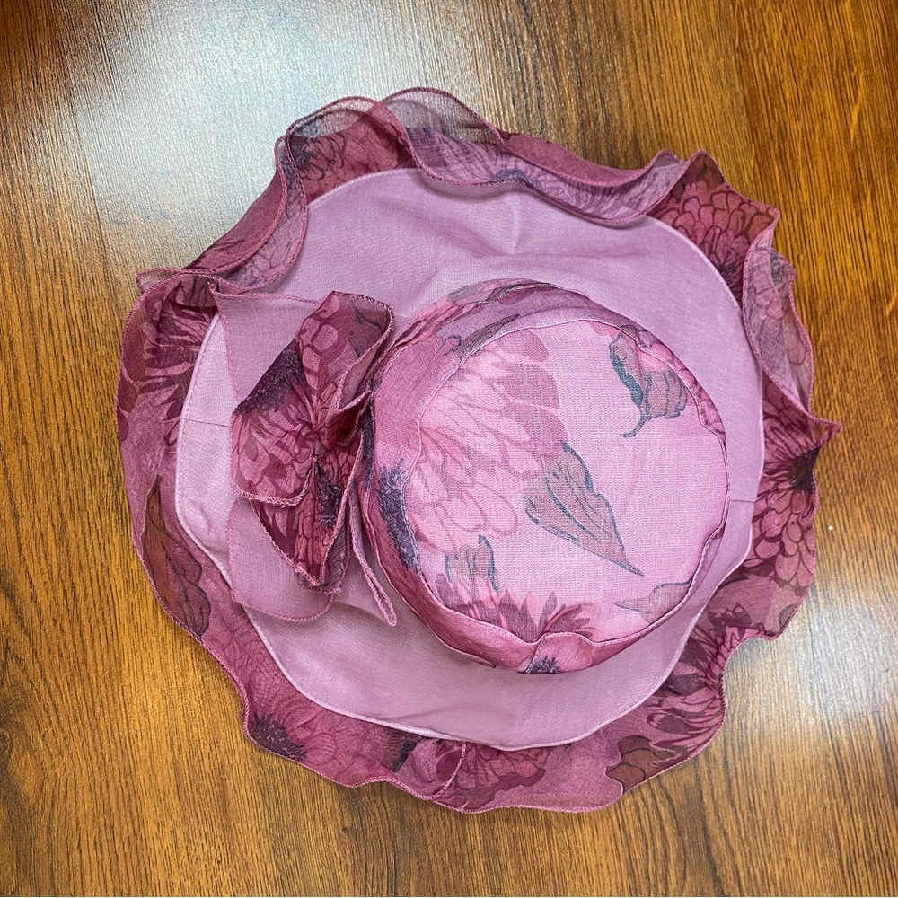 🎀🌷 Mauve Pink Floral Elegant Ruffle Trim Sun Hat 🌷🎀 NWT - Picture 15 of 15